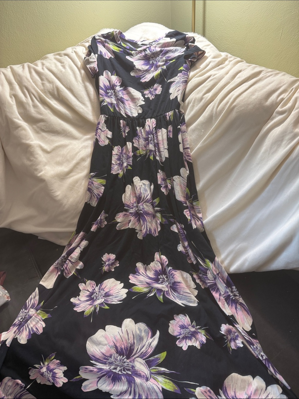 Reborn J Black Maxi Dress with Lavender and White Floral Print